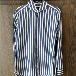 Boss Hugo Boss Blue/White Striped Men's Dress Shirt, 39 15.5 Slim Like New